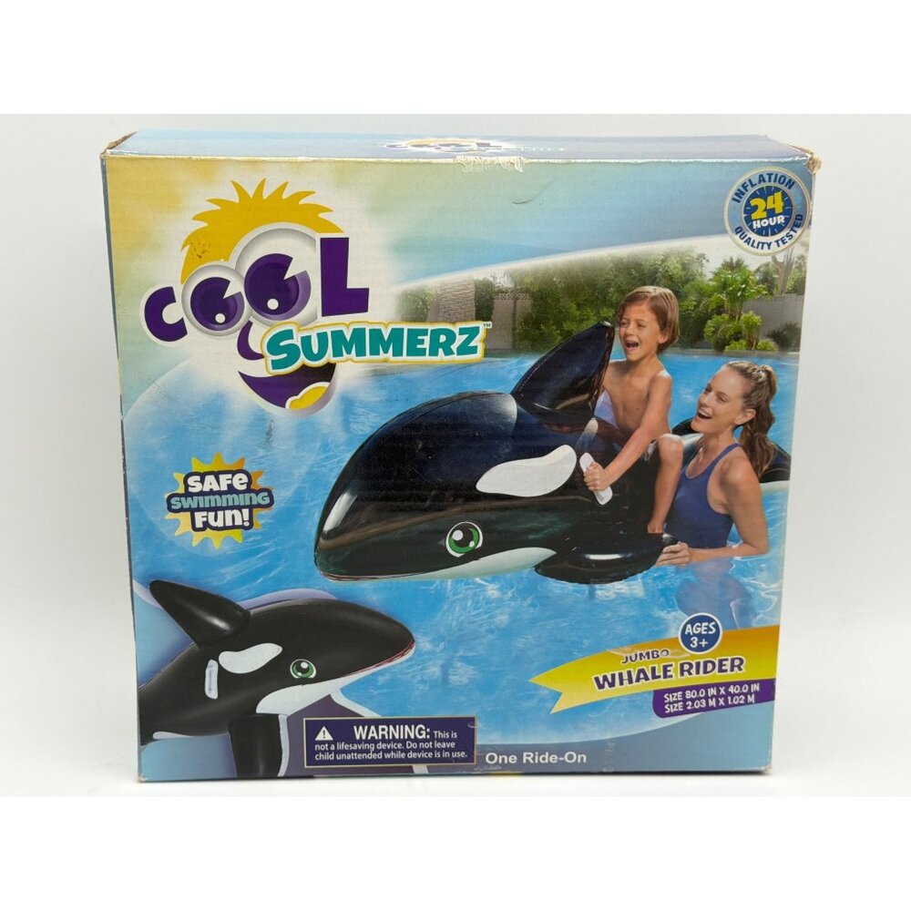 Cool Summerz Jumbo Whale Rider Pool Float 80" Durable Vinyl Age 3+ Safe Swimming